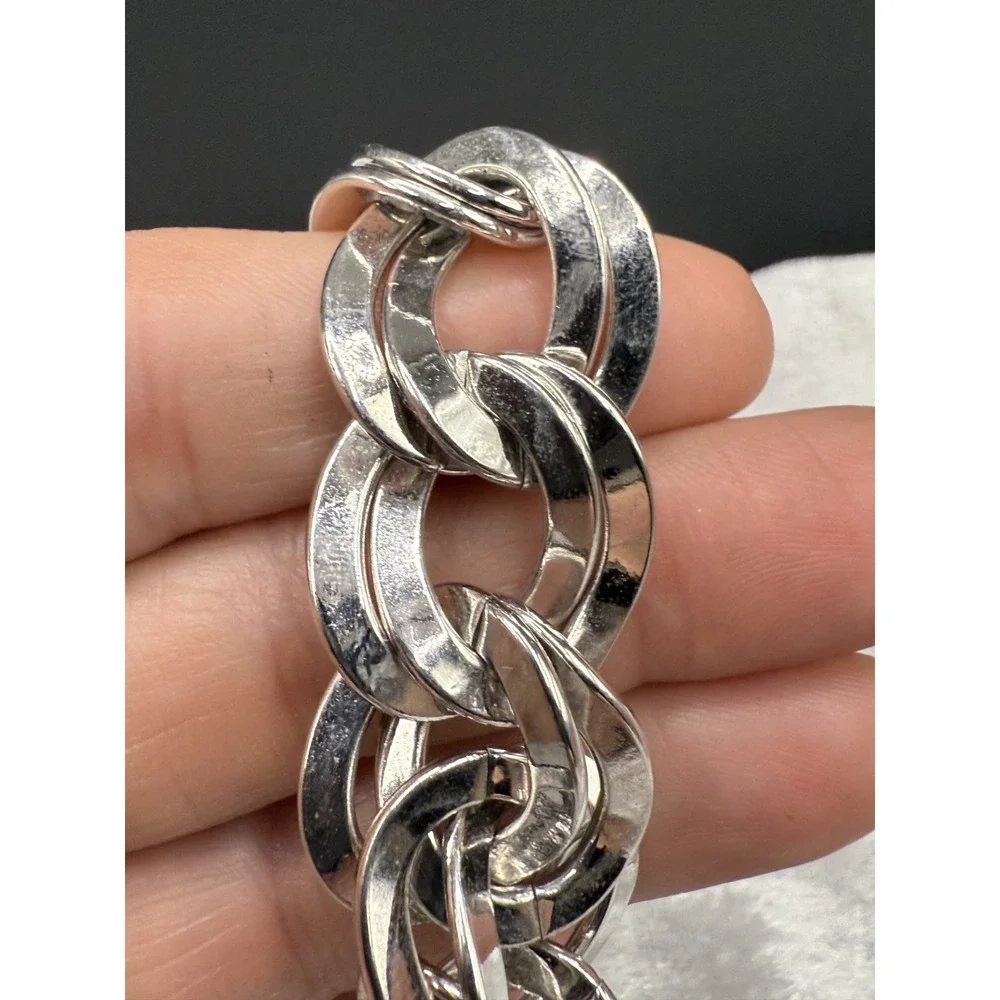 Vintage Monet Bracelet Double Link Silver Tone Signed 6.5" - Picture 2 of 7